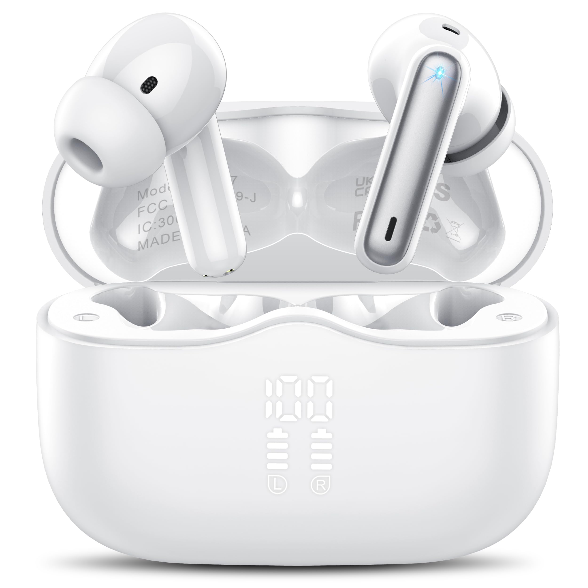 Kabellose Bluetooth Kopfhörer, 2026 in Ear Kopfhörer Bluetooth 5.4 Weiß | Tiefer Bass Ohrhörer,LED-Anzeige, 40 std Spielzeit,IP7 Wasserdicht,ENC Noise Cancelling Ear Buds,USB-C,Kabellose Kopfhörer