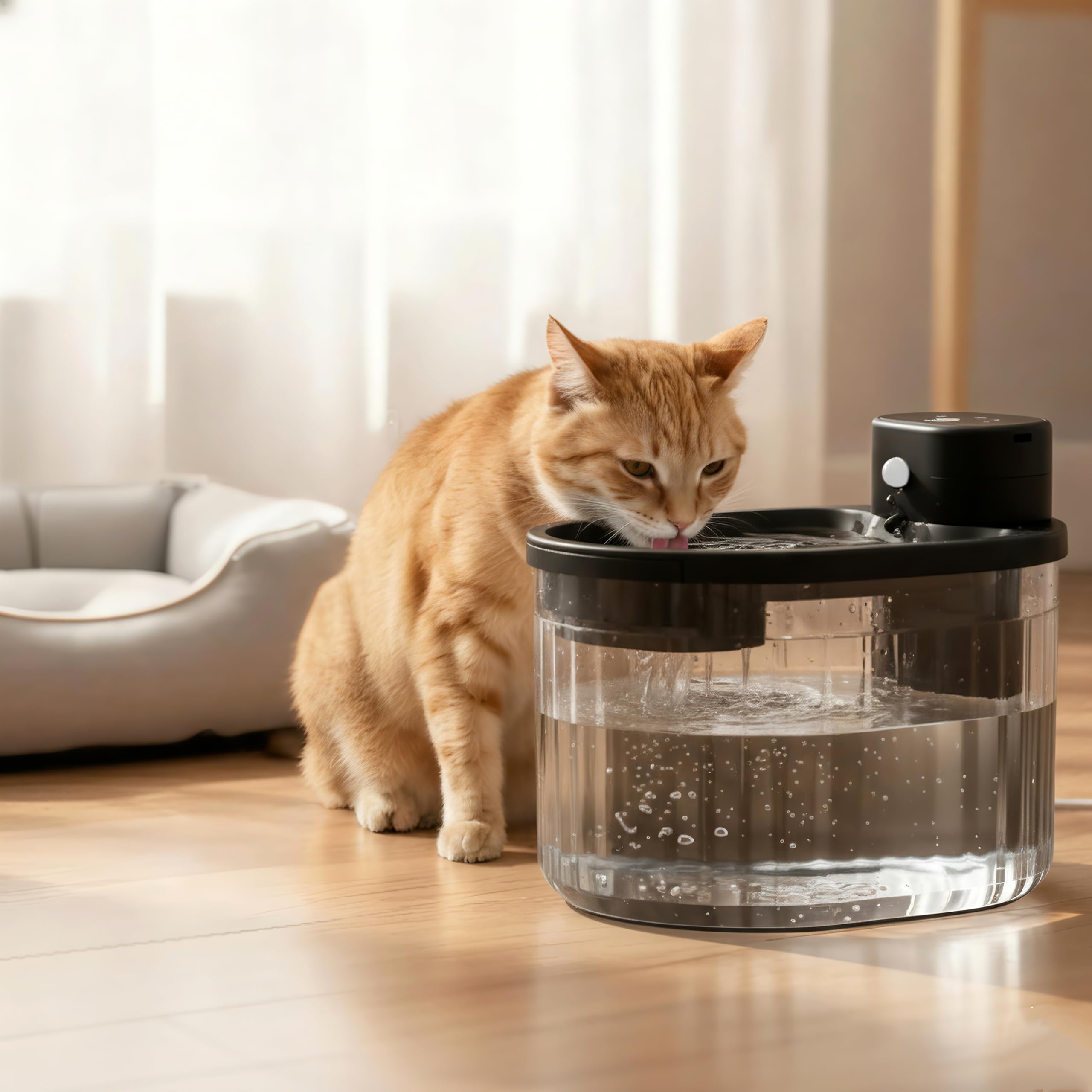 Fontana d'acqua wireless per gatti con sensore di movimento, batteria a lunga durata da 5200 mAh, 3 l, pompa ultra silenziosa, 3 filtri, erogatore automatico di acqua per animali domestici