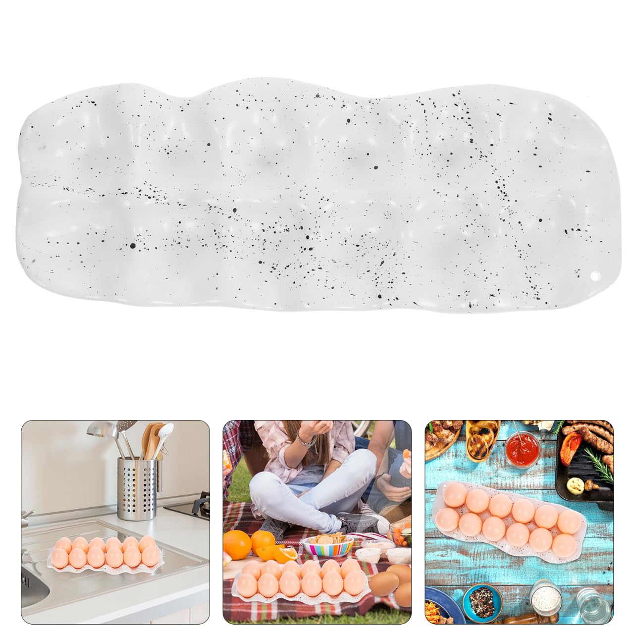 Plateau À Œufs en Céramique 30X12X2.5Cm avec Fond Antidérapant pour Rangement Et Conservation des Œufs dans Réfrigérateur Cuisine