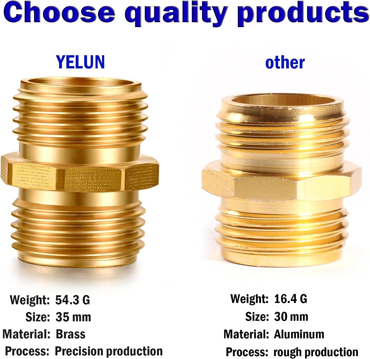 Garden Hose Fittings - Solid Brass Repair Connectors: Double Male Faucet Leader Coupler (3/4" GHT) (10-PCS)