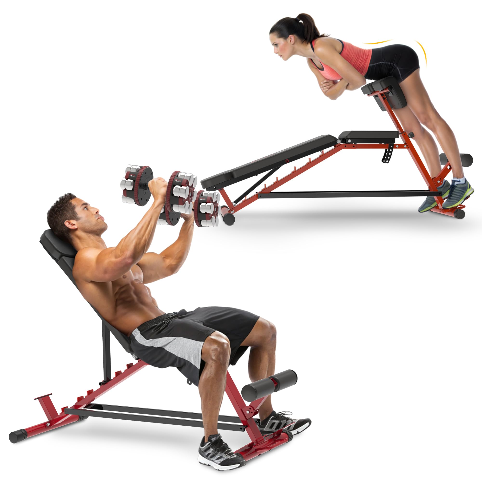 Fitness Reality 3-in-1 FID Weight Bench, Hyper Back Extension, Roman Chair,  Adjustable Ab Sit up Bench, Incline Decline Bench