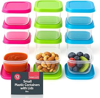 SOL 12 Pack Small Plastic Containers with Lids 80ml - 6cm x 6cm x 3.5cm - Mini Kitchen Storage Small Tub with Lids - Stackable & Airtight Storage for Lunch Boxes, Food, Snacks and More