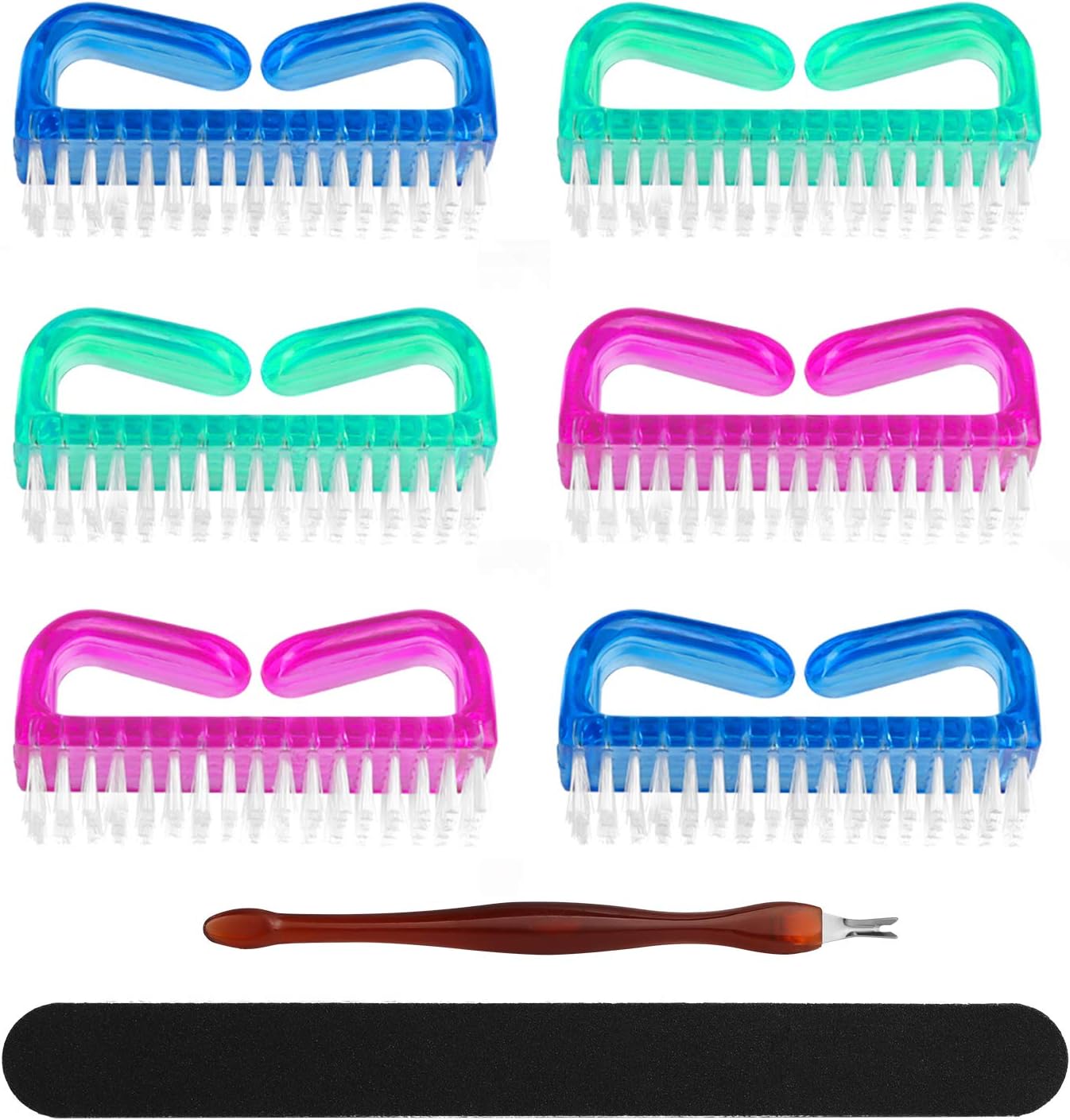 kissDate Colorful Handle Nail Brush Hand Scrubbing Cleaning Brush, Pack of 6
