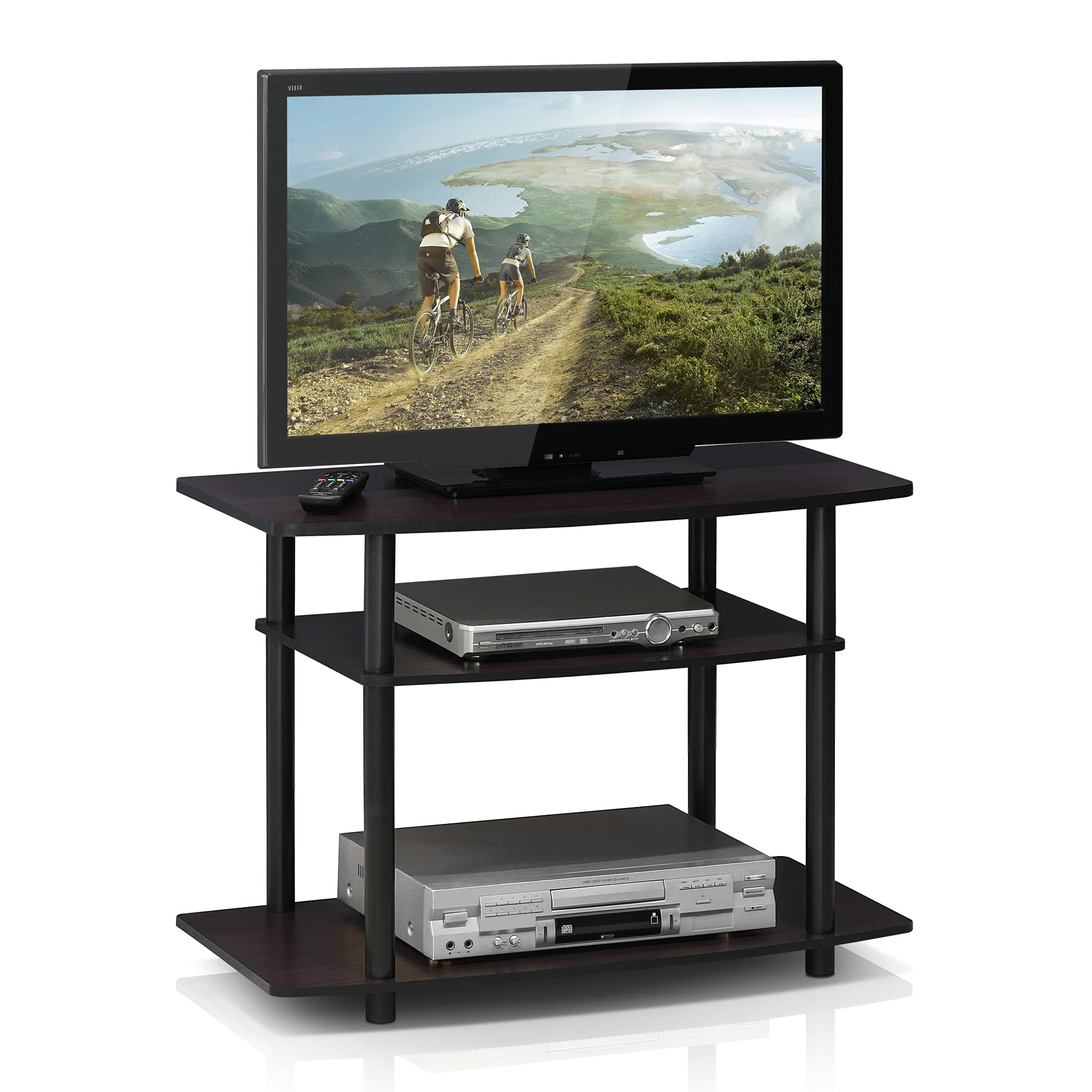 Sponsored Ad – Furinno TURN-N-TUBE TV Stand, 3-Tier No Tools Entertainment Center, TV Console for TV up to 32 Inch, for Living Room, Bedroom, Dark Walnut