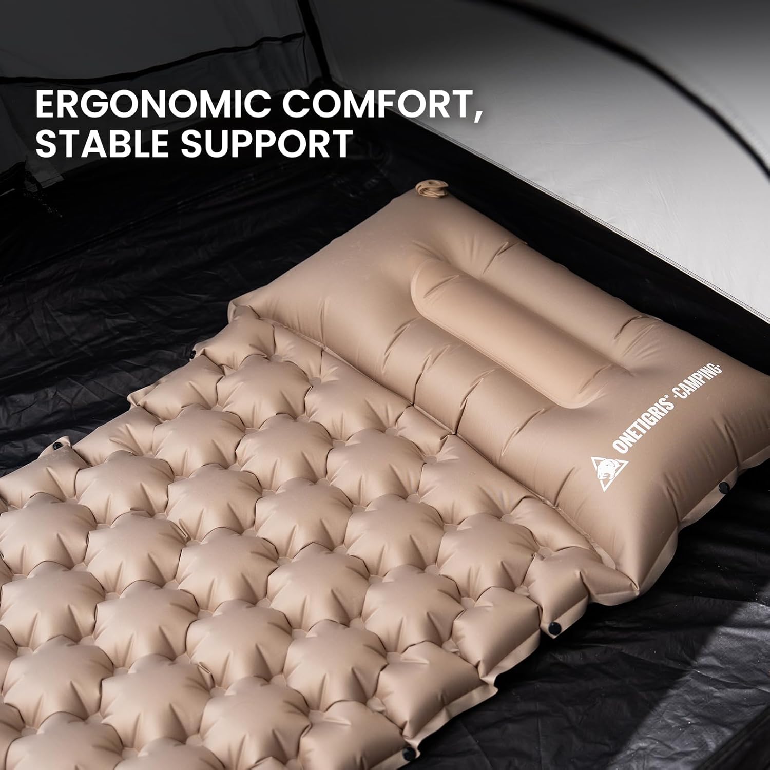 ONETIGRIS BLACKCRYSTAL Camping Sleeping Pad with Built-in Foot Pump, Inflatable Sleeping Pad with Built-in Pillow, Connectable Camping Air Mattress for Backpacking, Hiking,Tent Camping, Lightweight