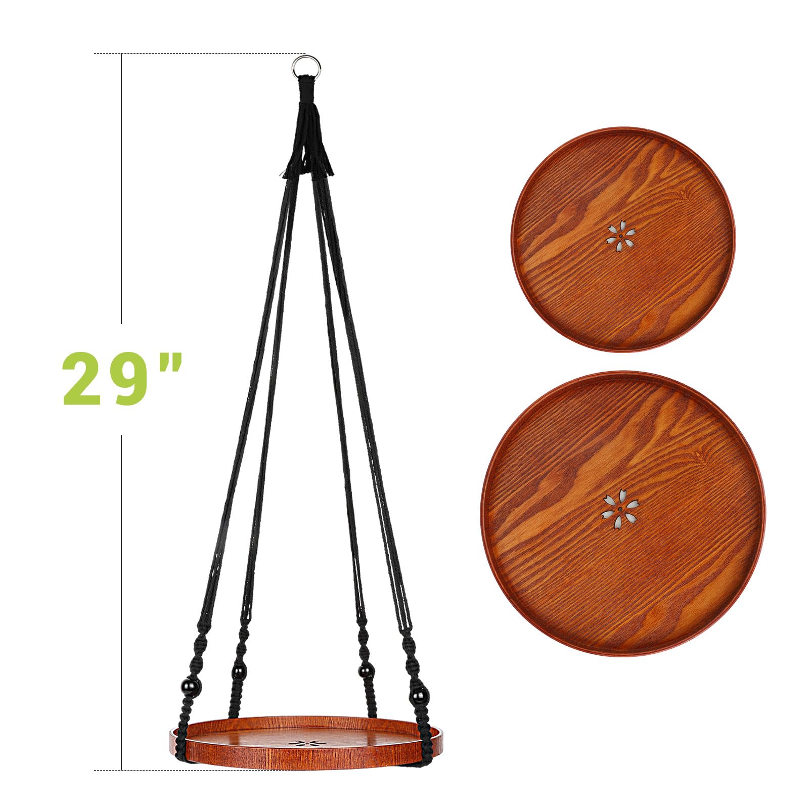 E-Know Lot de 2 supports de plantes en macramé pour plantes d'intérieur à suspendre – Support décoratif pour pot de fleurs – Cintres en coton faits à la main avec plateau en bois