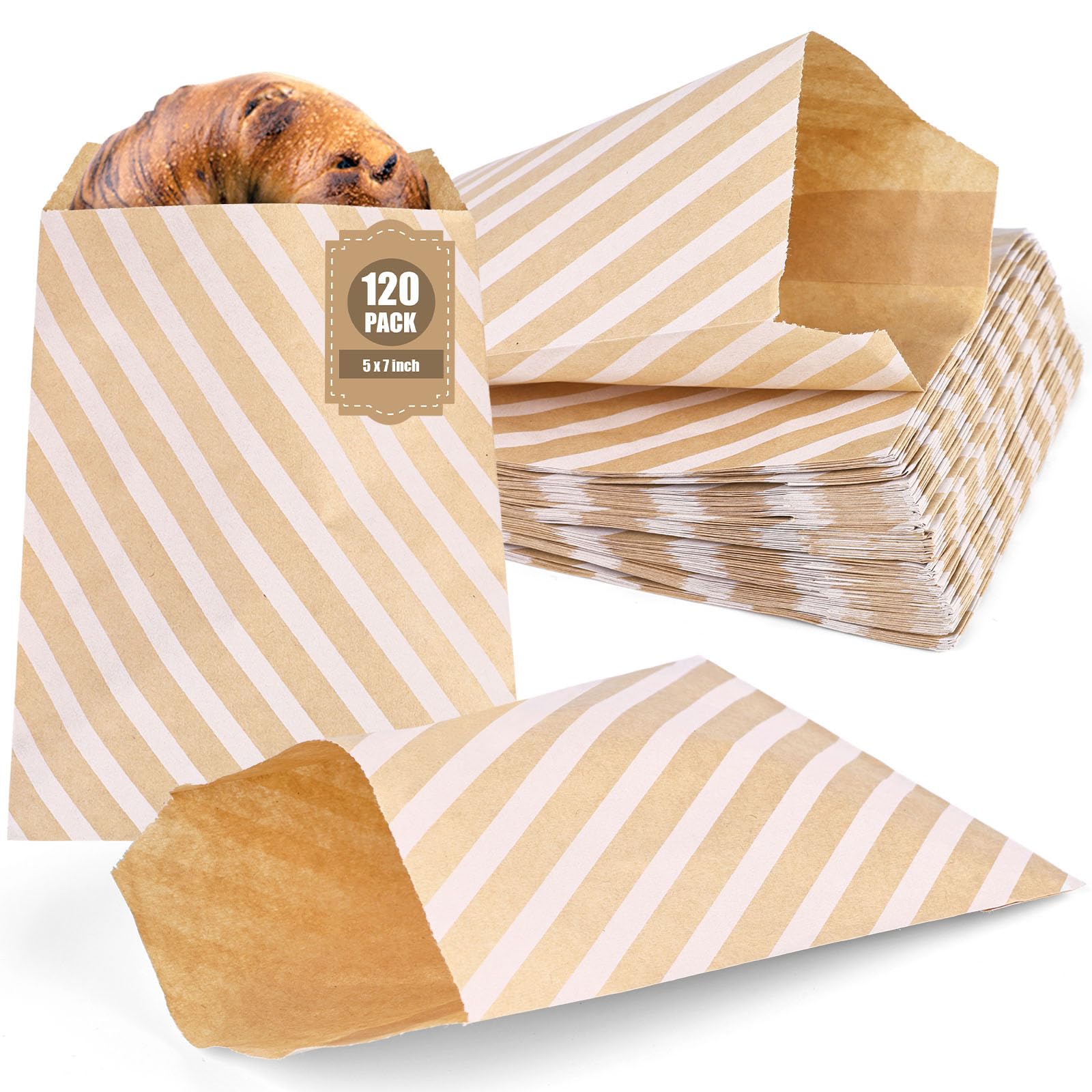 Photo 1 of VGOODALL 120pcs Flat Paper Bags, 5x7 Inch Striped Snack & Treat Bags for Cookies, Popcorn & More