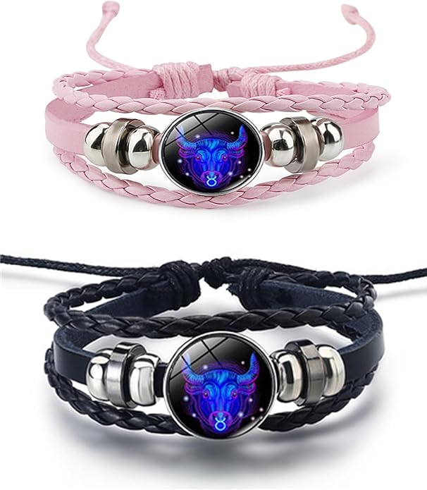 2Pcs Twelve Zodiac Leather Bracelet - Adjustable Zodiac Jewelry Accessory