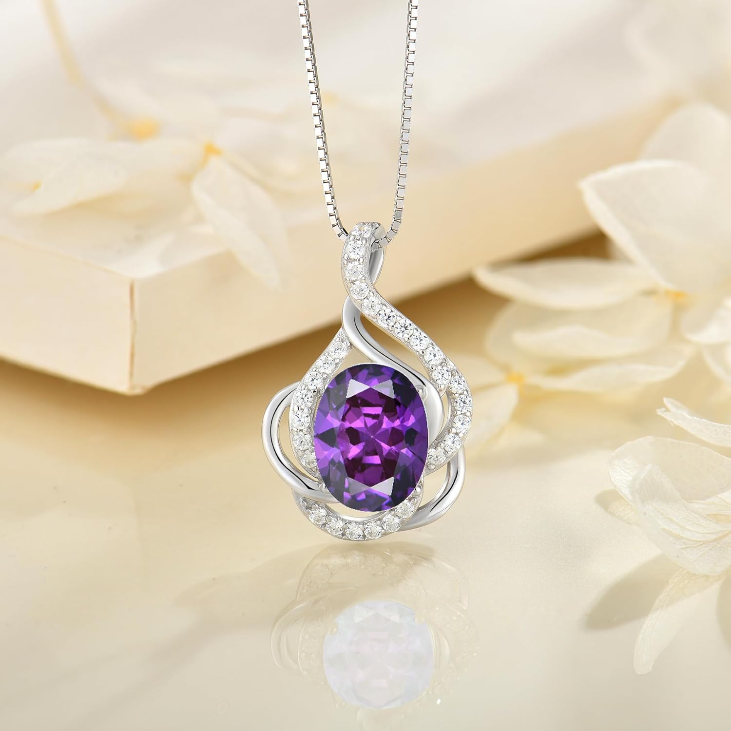 Birthstone Necklace for Women 925 Sterling Silver Pendant Necklaces Oval Cut Cubic Zirconia Necklace Jewelry - Image 2
