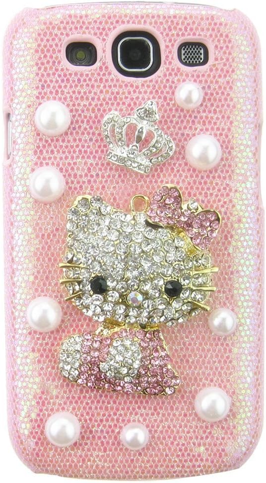 Luxury Crystal Hello Kitty Crown Pearls Pink Back Hard Case Cover Shell for Samsung Galaxy S3 I9300