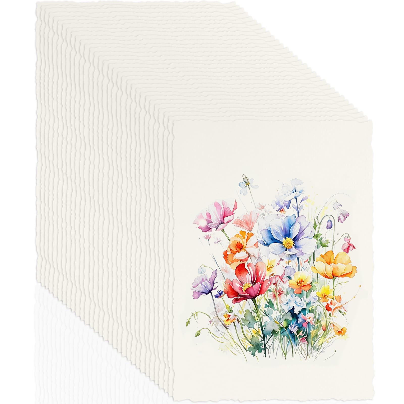 50 arkuszy papieru akwarelowego, 21 x 14,8 cm, papier bawełniany A5, ręcznie robiony gruby papier z nieregularnymi krawędziami, 160 g/m2 ręcznie robiony papier do malowania, szkicowania, kaligrafii