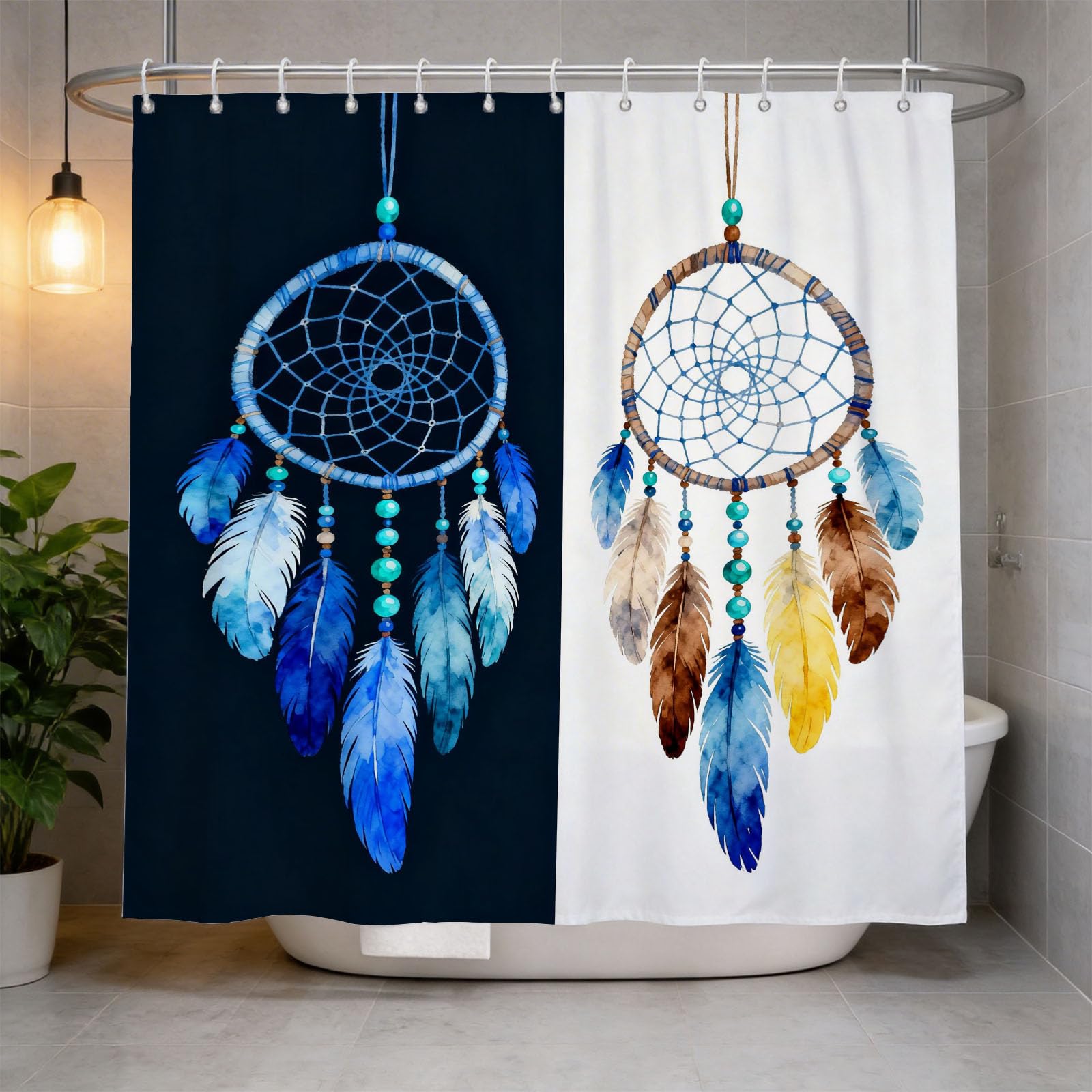 Hongduo 3D Feather Shower Curtain for Stalls Bathtubs Multi Colour Bathroom Decor Shower Curtain Set Polyester Fabric Waterproof 120x180cm/48X71 Inch with Hooks