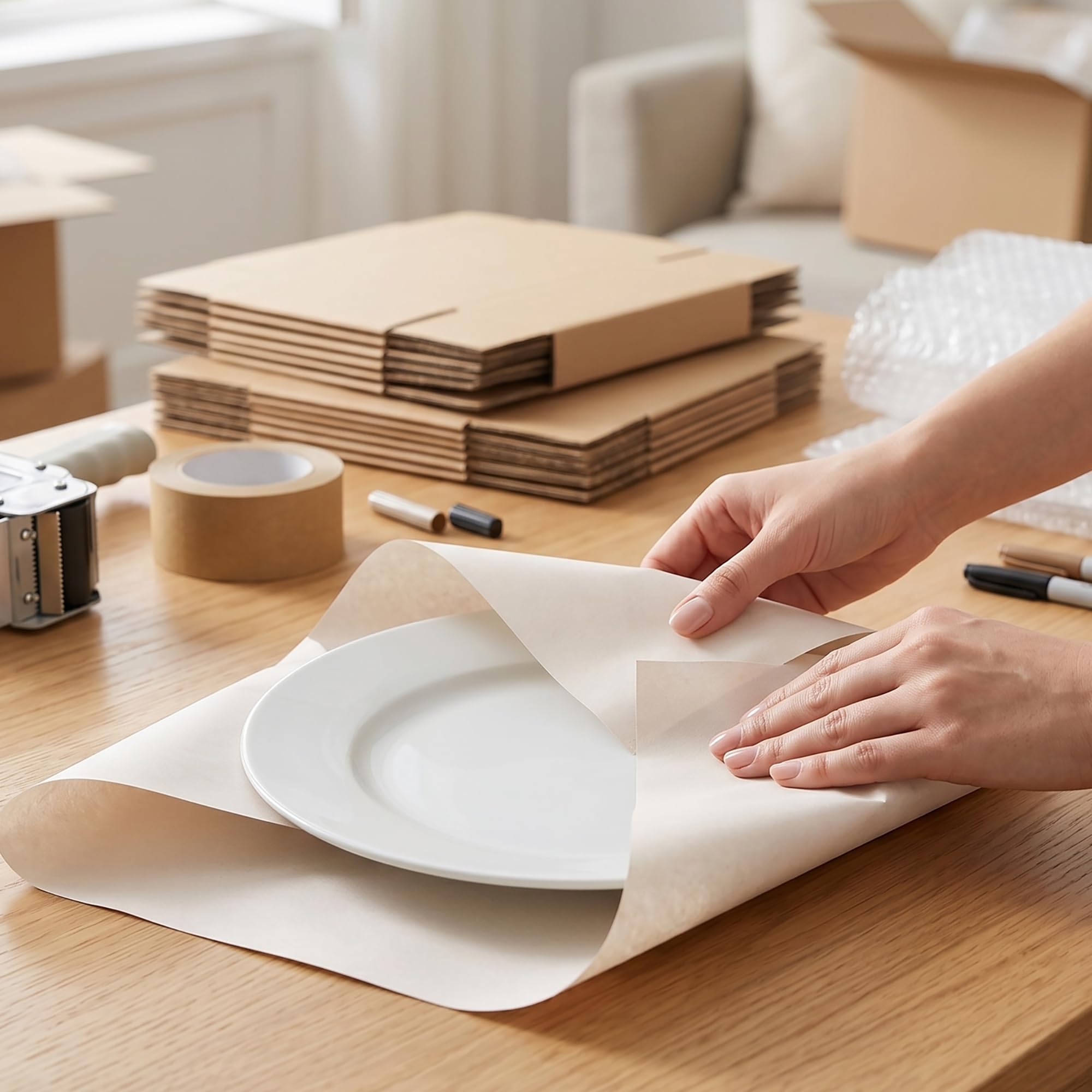 CHUENHEI 500 Stück Packpapier Umzug, 42x29.7cm Verpackungspapier Seidenpapier Verpackungsmaterial, Weiß Umzugspapier für Geschirr Empfindliche Gegenstände Porzellan Glasverpackung