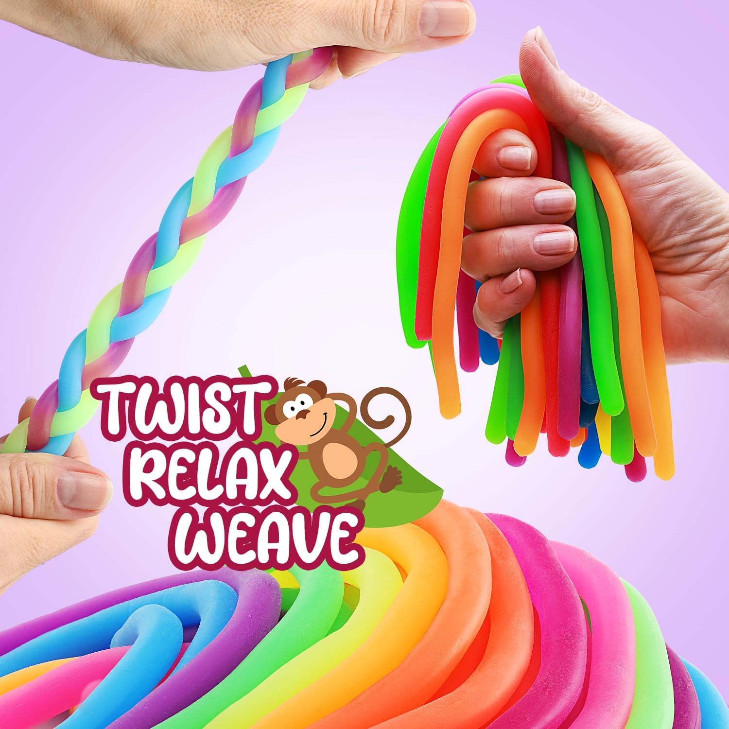 Entervending Monkey Noodles - Fidget Stretchy Sensory Toys for Kids and Toddlers - 14 pcs - Autism Sensory Products - Premium Stretchy String - Party Favors for Kids - Treasure Box Toys for Classroom