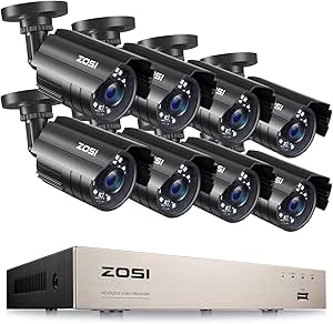 ZOSI 8CH 5MP Lite Security Camera System with AI Human/Vehicle Detection,8 Channel CCTV DVR and 8 x 1080p 1920TVL Weatherproof Surveillance Cameras Indoor Outdoor,Night Vision,Remote Access,No HDD asin的图片