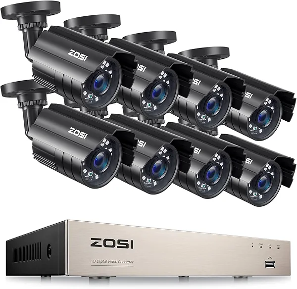 ZOSI 8CH 5MP Lite Security Camera System with AI Human/Vehicle Detection,8 Channel CCTV DVR and 8 x 1080p 1920TVL Weatherproof Surveillance Cameras Indoor Outdoor,Night Vision,Remote Access,