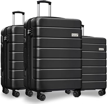 KEYTANG 3-Piece Hardshell Luggage Set20/24/28, Lightweight Expandable Suitcase with TSA Lock and Double Spinner Wheels, 20% Expansion for Extra Packing, Carry-On and Checked Bags, Black