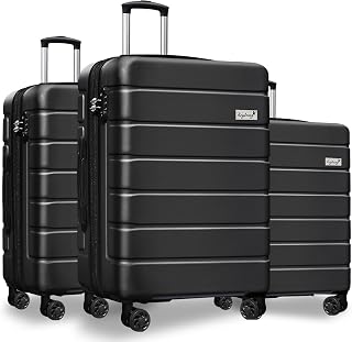 3-Piece Hardshell Luggage Set(20/24/28), Lightweight Expandable Suitcase with TSA Lock and Double Spinner Wheels, 20% Expansion for Extra Packing, Carry-On and Checked Bags, Black