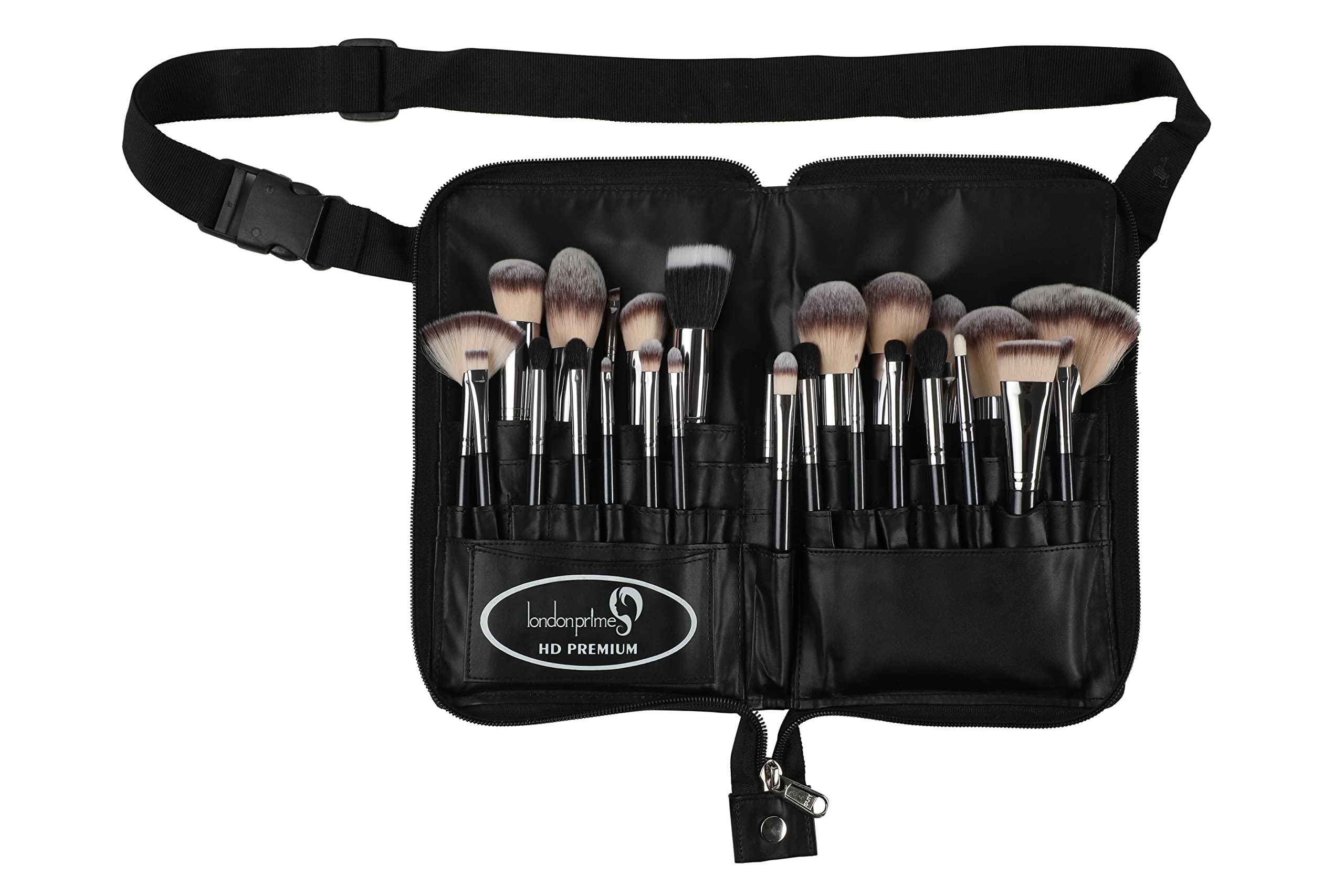 London Prime - Set di 26 pennelli professionali da trucco con cintura, per viso, occhi, labbra e sfumature, con setole morbide, kit da viaggio per fondotinta, correttore, fard, ombretto