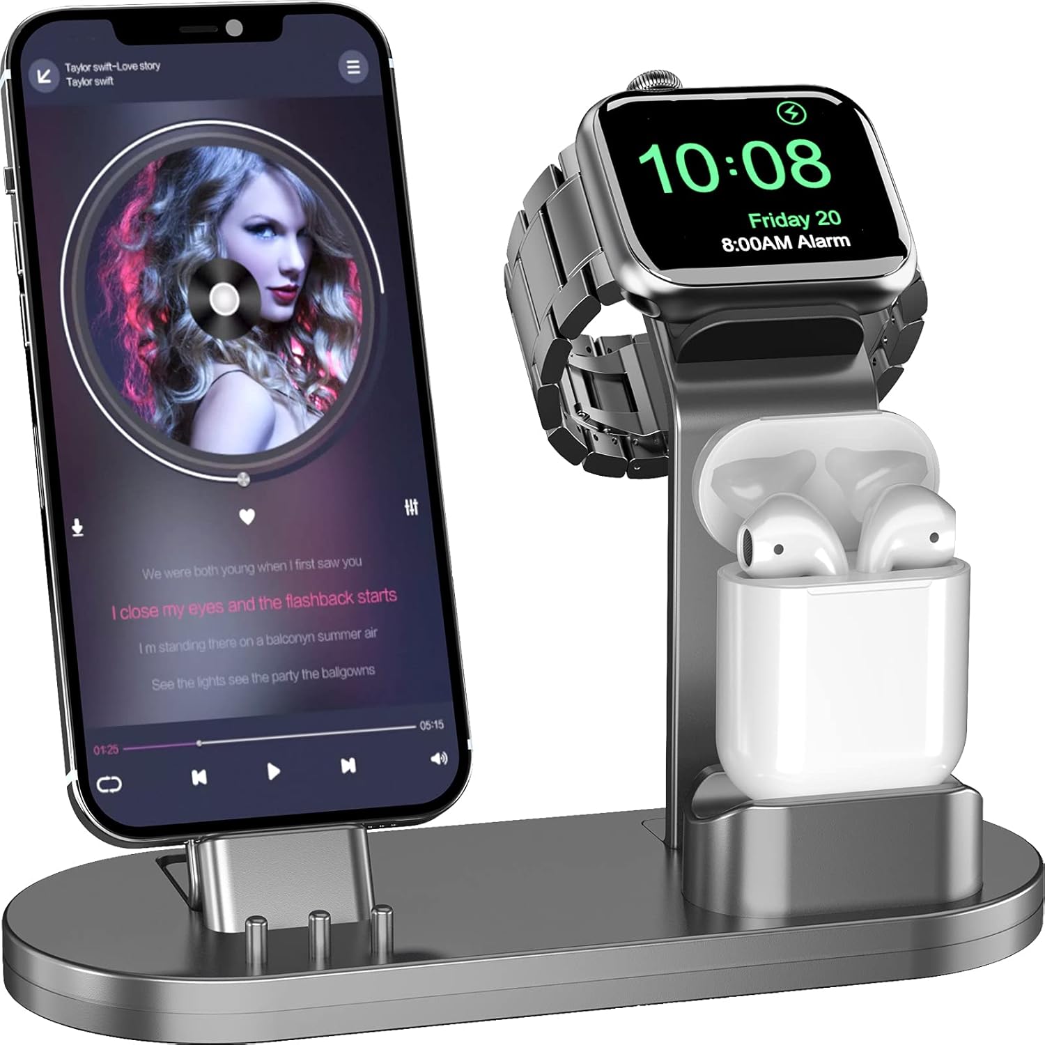 OLEBR 3 in 1 Charging Stand Compatible with Apple Watch 45mm/44mm and 41mm/40mm Series 7/SE/6/5 /4/3 /2/1, AirPods Pro and Phone Series 13/12/11/X/8/7/6S/5（Original Cable Required） Black : Cell Phones & Accessories