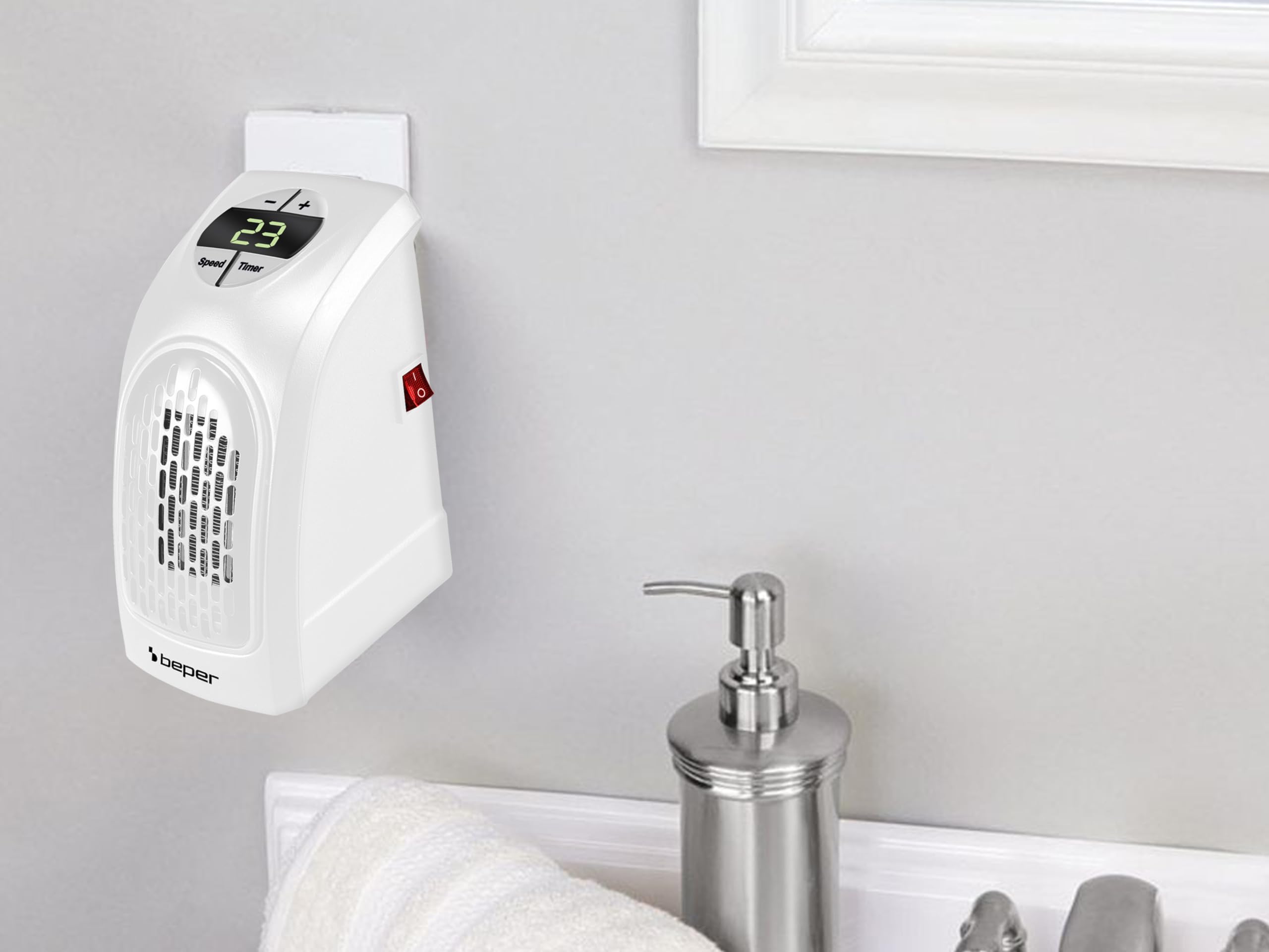 Beper Ri.201 Pocket Heater Mini Termoventilatore per Piccoli Ambienti, Elementi in Ceramica, 2 Velocità, Temperatura 15° - 32° C, 350W - Nero