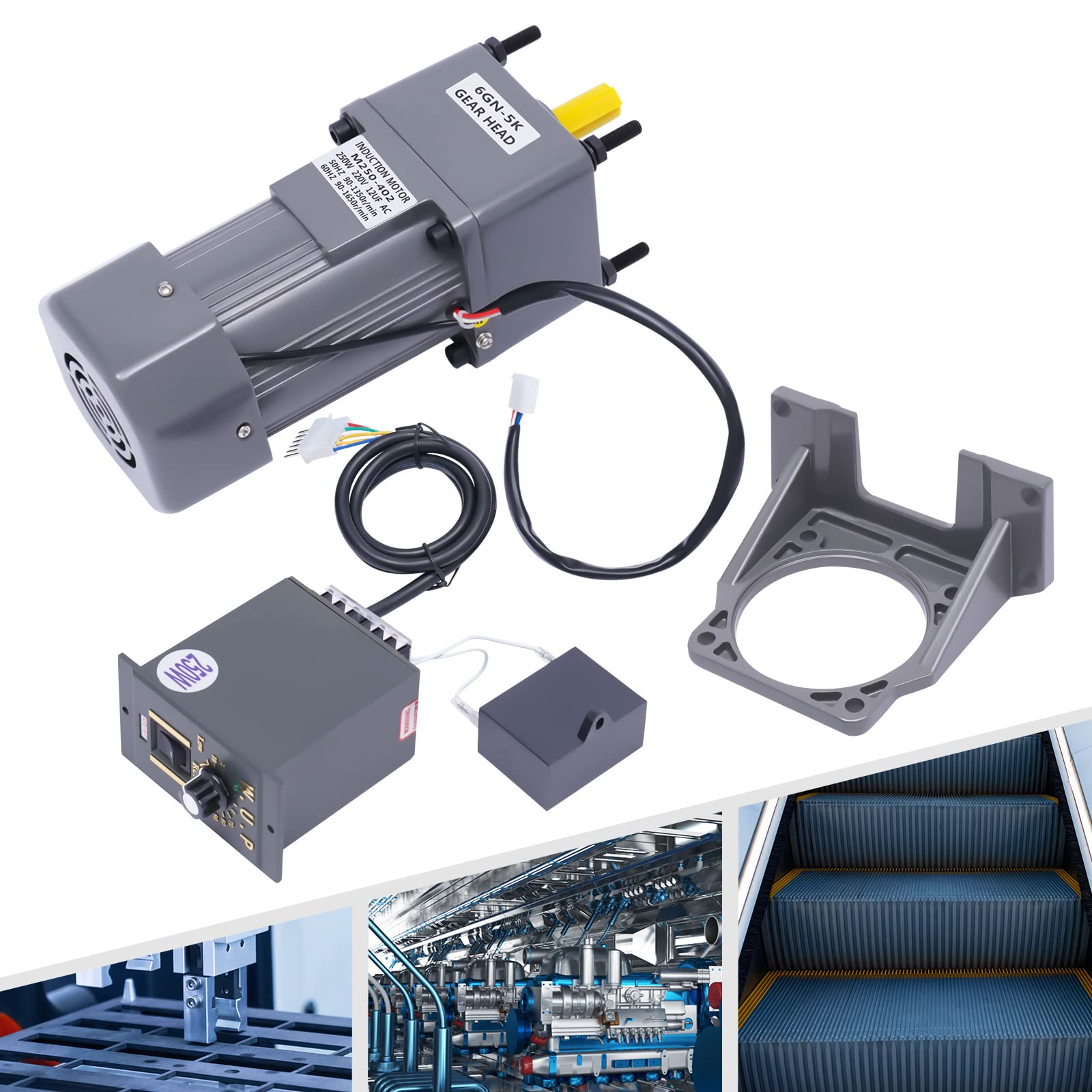 Motoriduttore con regolatore di velocità, 250 W, 220 V, motore elettrico reversibile asincrono, con supporto, motore Gear regolabile 5 K, coppia elevata, AC, Diametro dell'albero 15mm