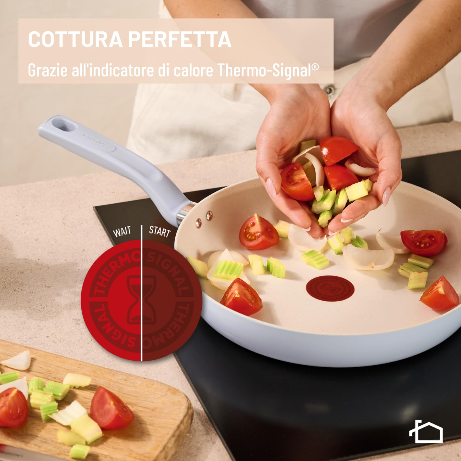 Lagostina Brezza, Casseruola Fonda con Manico Lungo Antiaderente Ø 16 cm, Rivestimento Mineralia, Indicatore di Calore Thermo-Signal, Manico Rivettato, Compatibile con Induzione