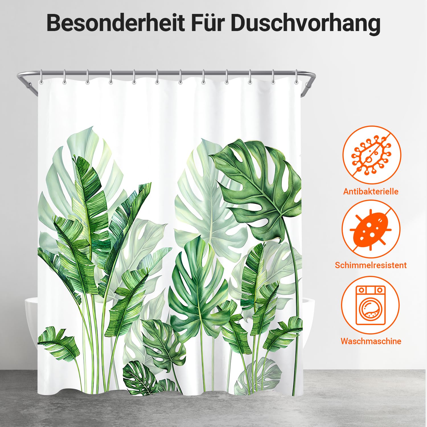 Lerores Tenda da Doccia 160x160 cm, Verde Foglie Fondo Pesante Antimuffa, Impermeabile, Lavabile in Tessuto Poliestere, Tende da Bagno con Occhielli e 12 Anelli per Doccia per Bagno, Vasca da Bagno