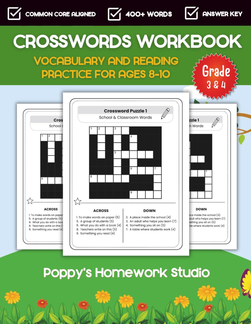 Crossword Workbook for Thirds and Fourth Grade Students with Answer Key: Vocabulary, Word Skills, and Reading Practice for 3rd and 4th Grade Kids — ... Aligned (Third Grade Educational Workbooks)