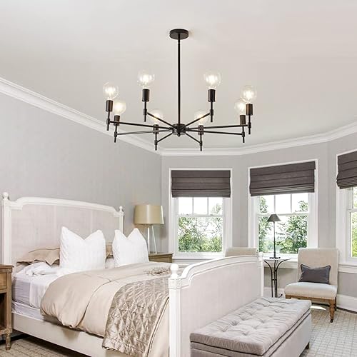 Miniatura 8 de ASGYISA Lámpara de techo Sputnik negra de 8 luces mate industrial empotrada, lámpara colgante de metal moderna para granja, lavandería, dormitorio,