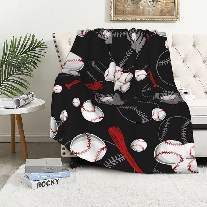 Baseball Throw Blanket Flannel Blankets Soft Cozy