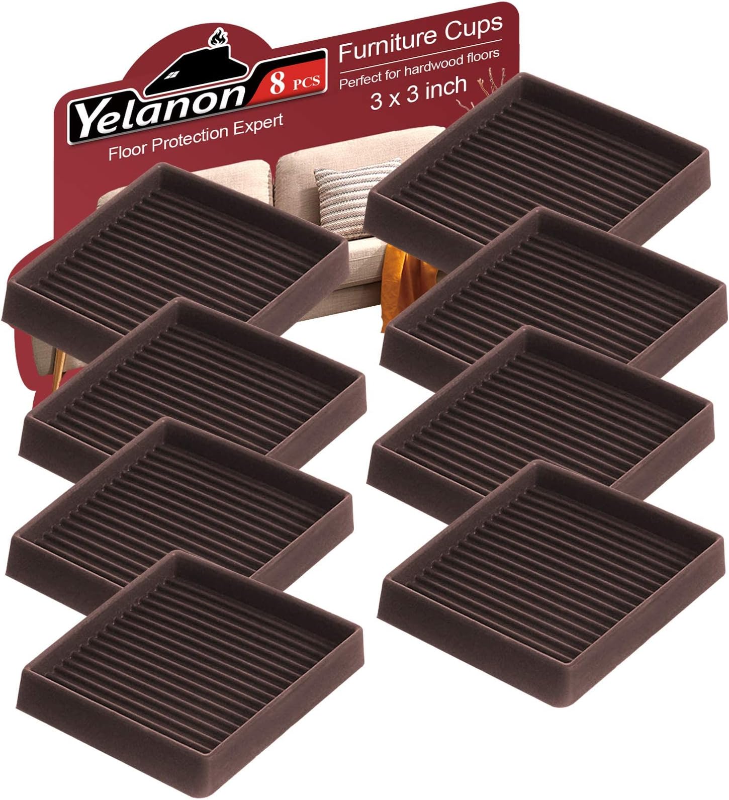 Yelanon Non Slip Furniture Pads for Hardwood Floors -8 Pcs 3โ Furniture Coasters Cups, Anti Skid Furniture Grippers Rubber Feet, Floor Protectors for Furniture Bed Couch Stoppers
