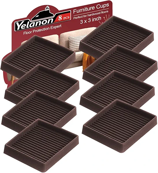 Yelanon Non Slip Furniture Pads for Hardwood Floors -8 Pcs 3” Furniture Coasters Cups, Anti Skid Furniture Grippers Rubber Feet, Floor Protectors for Furniture Bed Couch Stoppers