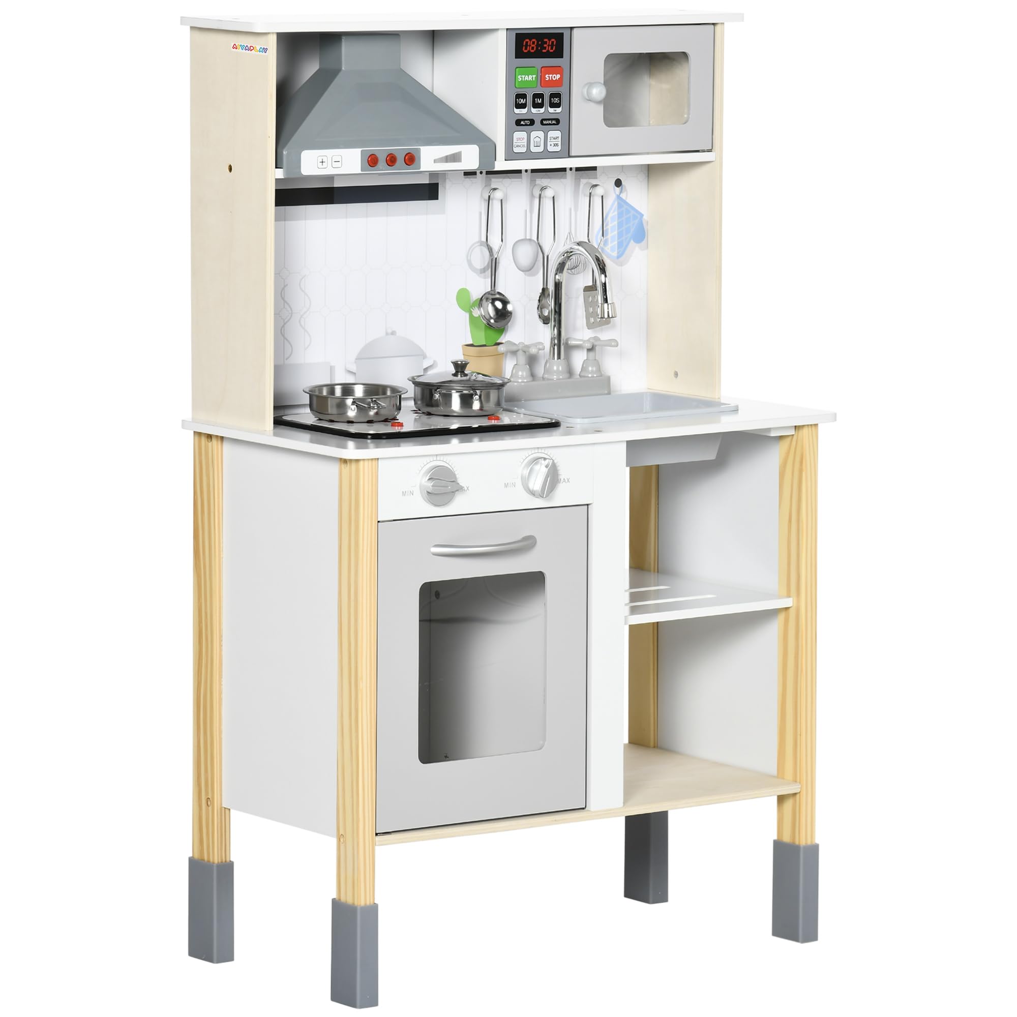 HOMCOM Cucina Giocattolo per Bambini Luci 60x30.5x93.2 cm Grigia e Bianca