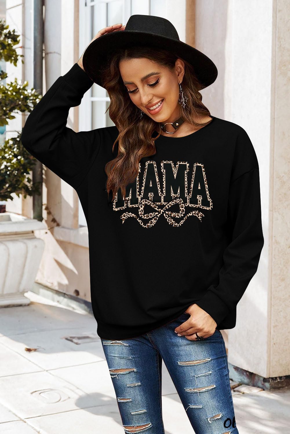 SFHFY Mama Crewneck Sweatshirt Women: Casual Mom Long Sleeve Shirt Bow Mama Letter Print Pullover Top - Image 3