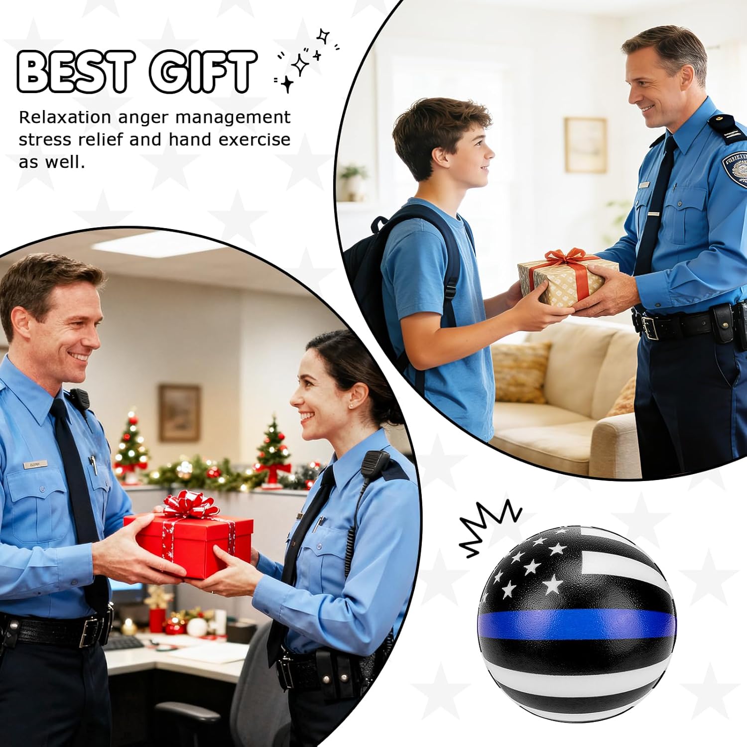 12 Pack Thin Blue Line Foam Stress Balls - 1.57 Inch Squeeze Balls for Stress Relief, Anxiety Relief and Hand Therapy - Police Law Enforcement First Responders Officers Memorial Party Favors