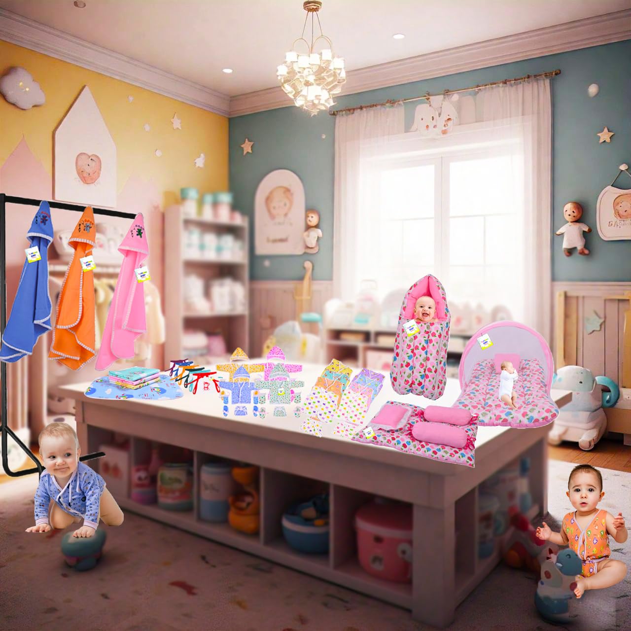 Toddylon 56 in 1 New Born Baby Products All Combo | Baby Shower | Gift Set | Hospital Kit | Baby Clothes | Baby Bedding | Infants Essentials | Maternity Kit (0-6 Months, Multicolor) 4 71ve3jcMLVL. SL1280