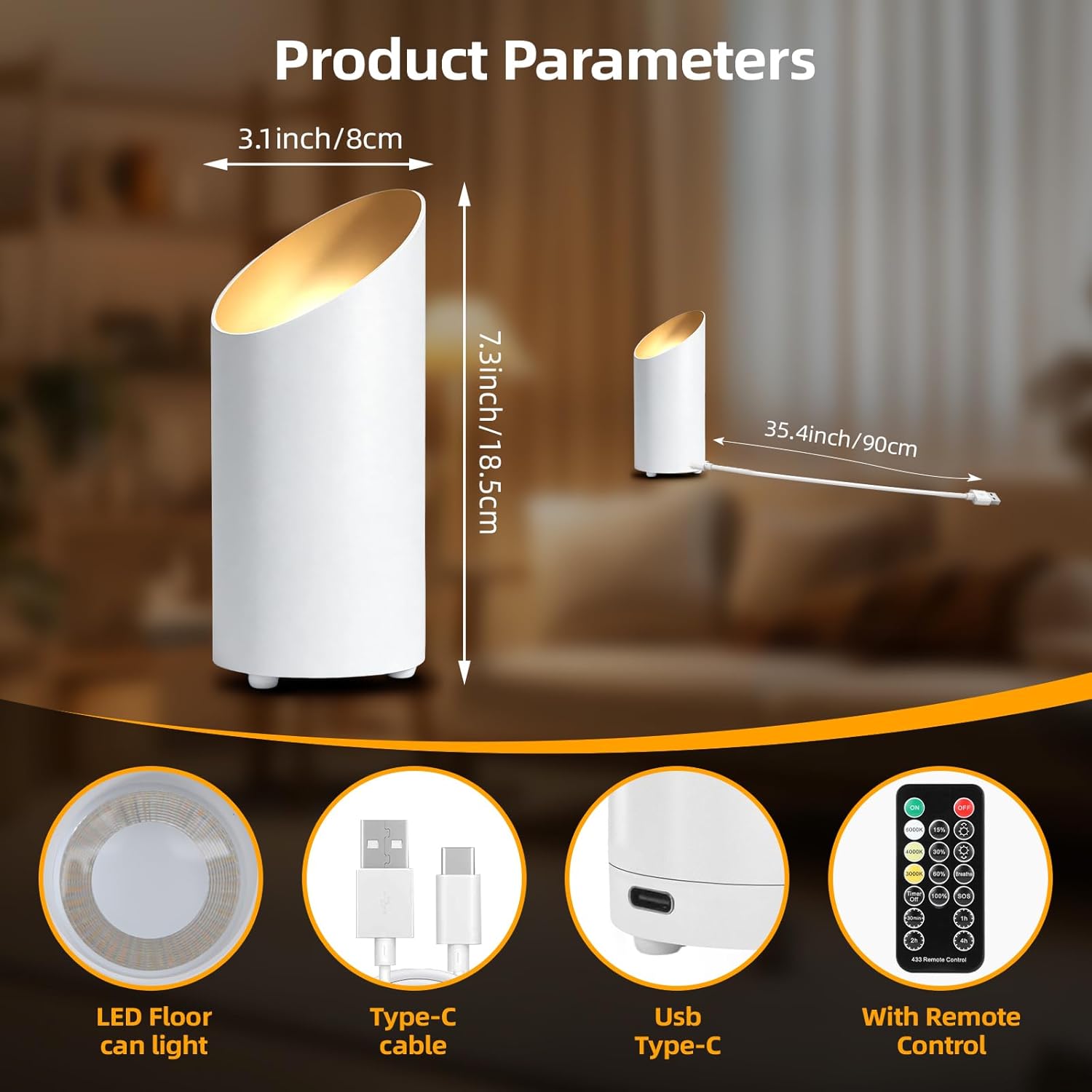 Wireless Battery-Operated Floor Can Light - 6000K LED Up Lights with Timer and Remote , 3 Color Temperatures and Dimmable Uplighting Spotlights ,Ideal for Indoor Corners, Sofas, Plants, and Wall Art
