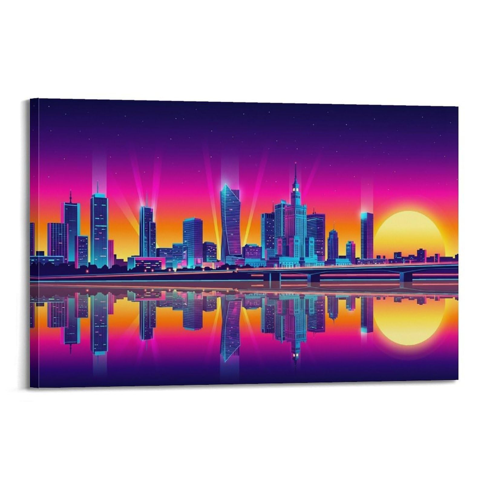 XKUGA Warsaw Vistula River Synthwave Travel Poster Modern Decorative Canvas Prints - Ideal Wall Art for Family, Man Cave, Game Room, Boys & Girls Bedroom 20x30inch(50x75cm)