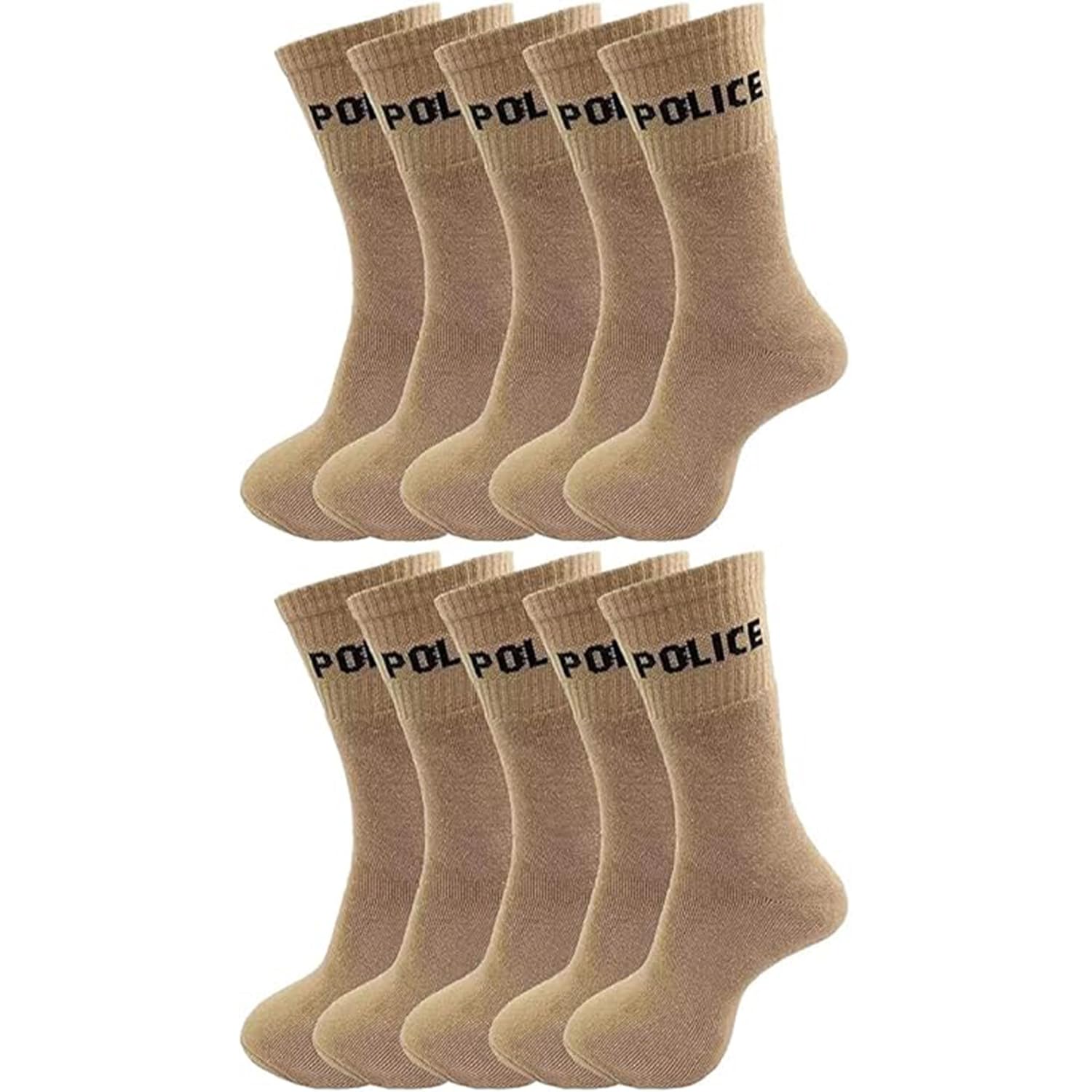 Men's Mid-Calf Solid Cotton Khaki Multicolored Police Casual Socks (Freesize, Pack of 10 Pairs)-image-32