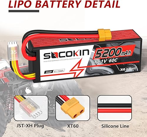 Miniatura 2 de Batería Lipo de 11.1V 3S 5200mAh Lipo Batería con XT60 Conector Estuche Duro 60C para RC Modelo de Coche RC Racing Car Heli Avión Quadcopter