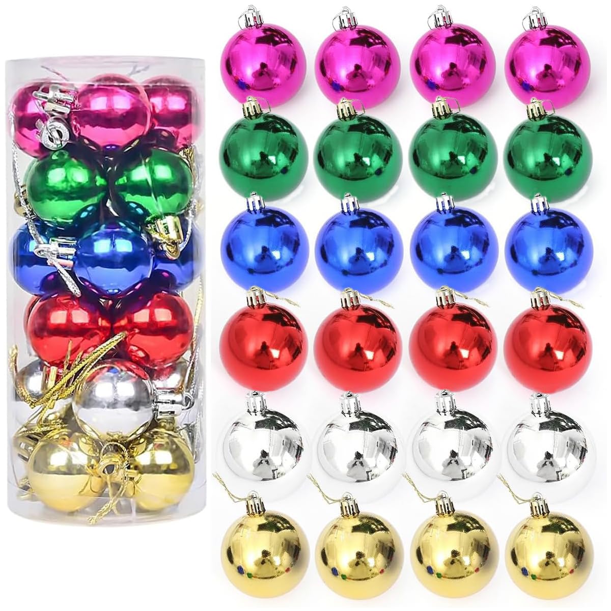 AllBeauty 24ct 40mm Christmas Balls Ornaments Essential Christmas Tree Decorations Shatterproof Indoor for The Home Holiday Party Decoration (4CM/6Colors, 24ct)