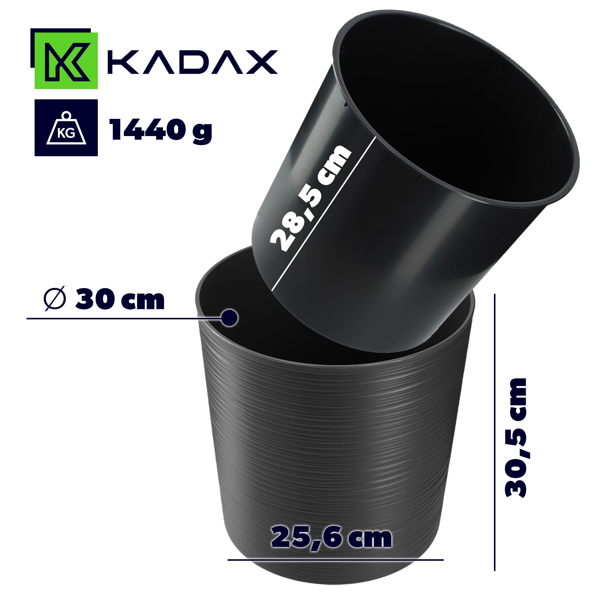 KADAX Blumentopf, eleganter Übertopf mit Einlage, Topf, Gartenschale, Blumenkübel, Blumentopfschutz für Wohnzimmer, Büro (Graphit, ⌀ 30cm)