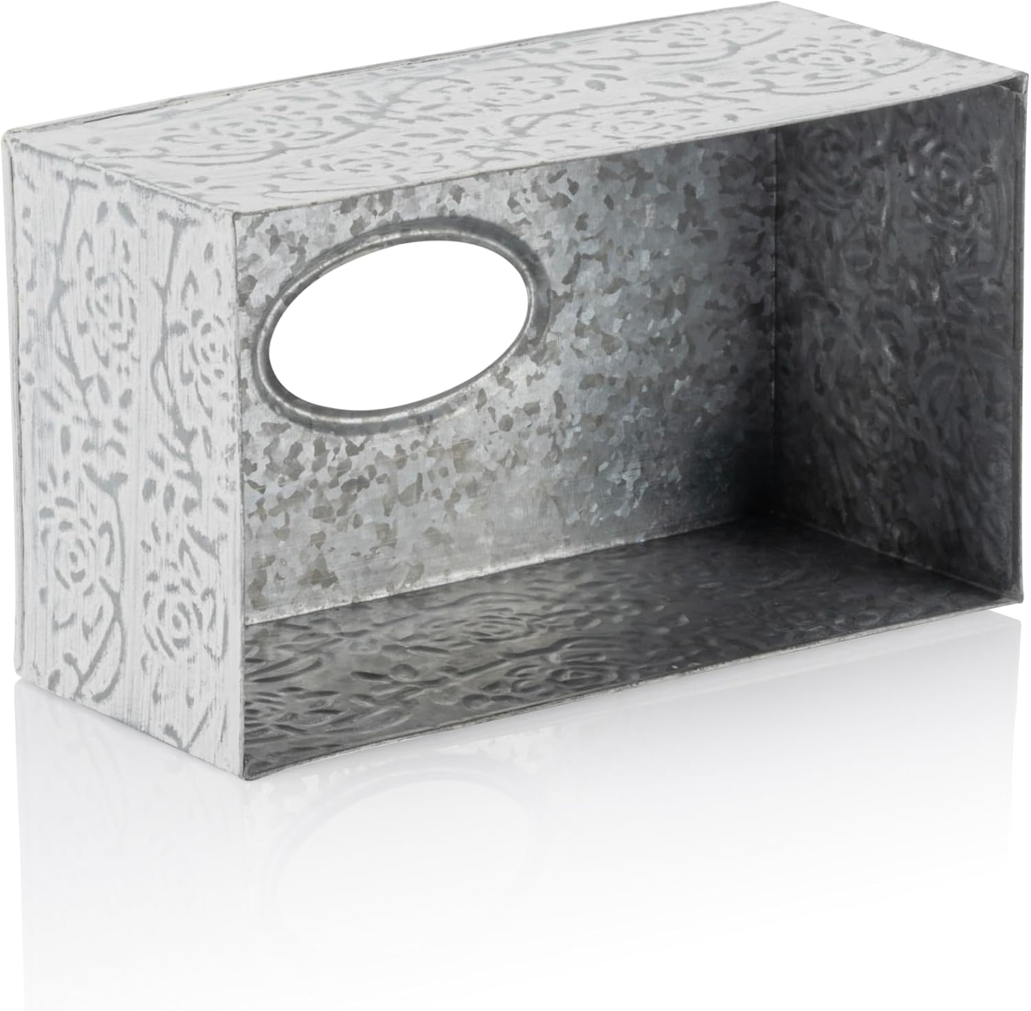Modern Farmhouse Decorative Tissue Box Holder - Distressed White, Rustic Metal Design for Bathroom image 5