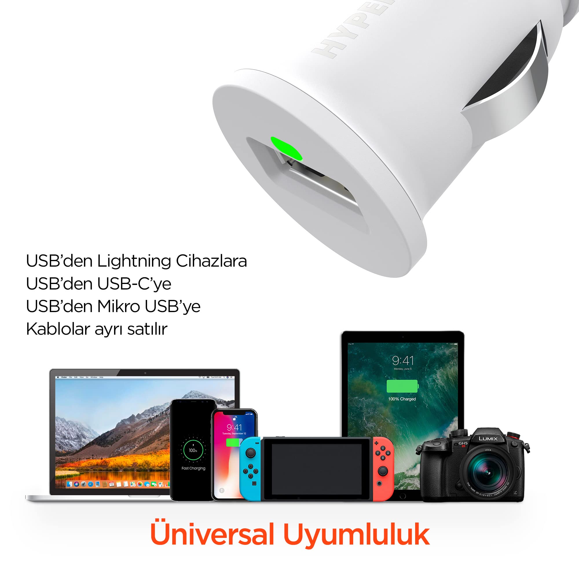 Hypergear Araç Şarjı Tekli 2.1A 15098 , Beyaz