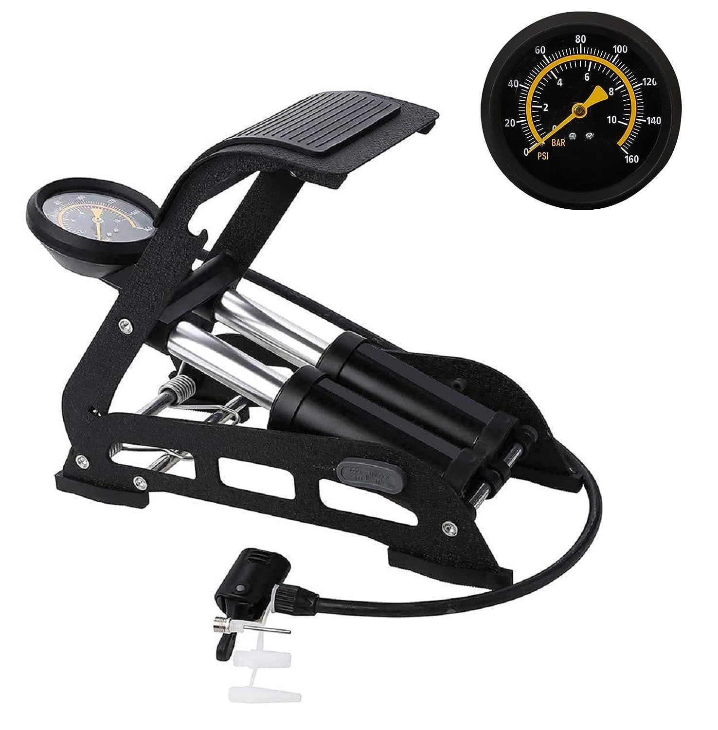 Lirzeg Double Cylinder Portable Foot Pump Air Tyre Inflator with Pressure Gauge for Car Tyres, Bicycle Tyres, Bike Tyres, Motorcycle Tyres, Balls, Air Mattress Inflators (Black) (B0CGM889FV) Amazon Price History, Amazon Price Tracker