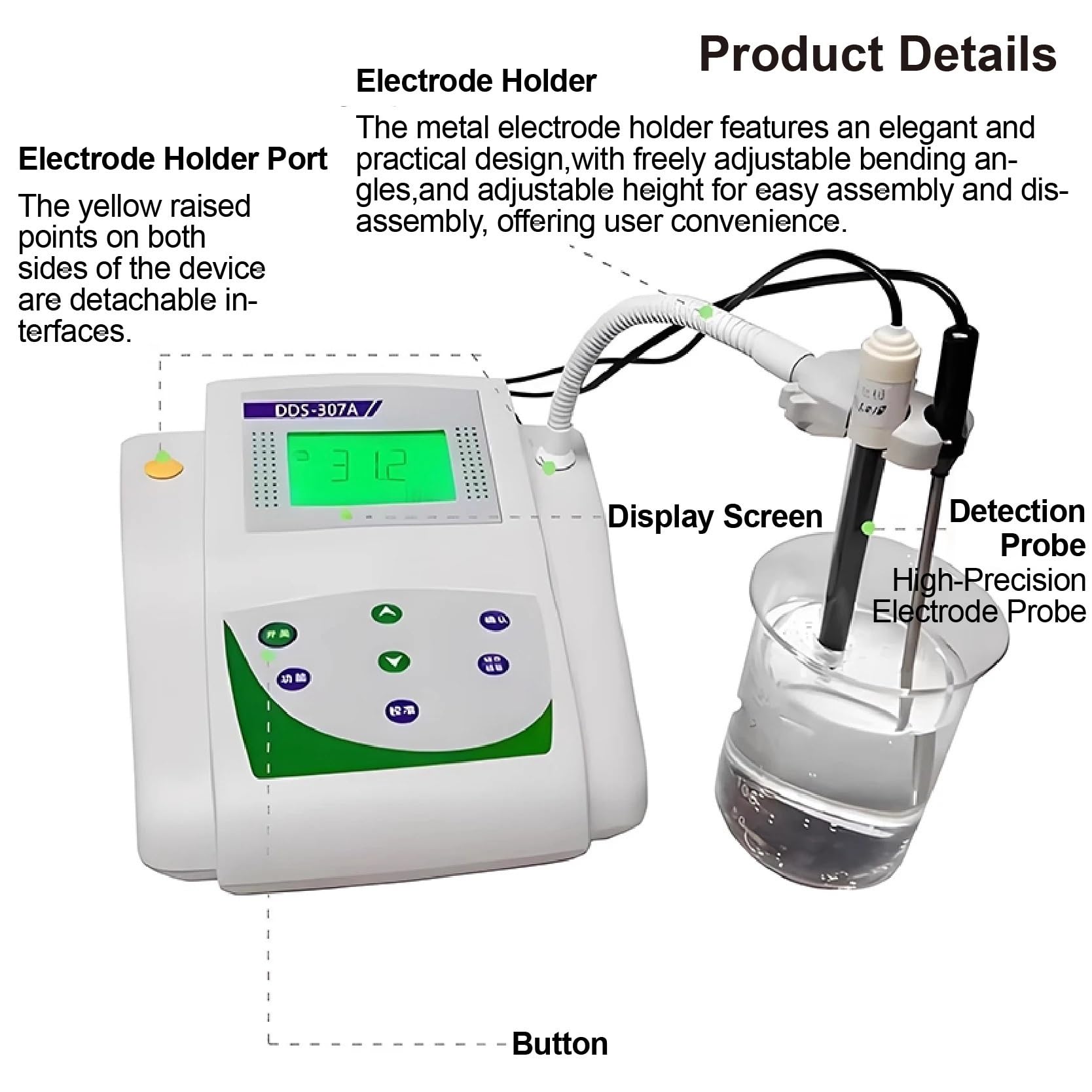 Medidor de conductividad sobremesa con compensación temperatura automática Manual for pruebas agua potable, aguas residuales puras Laboratorio de investigación(307A)