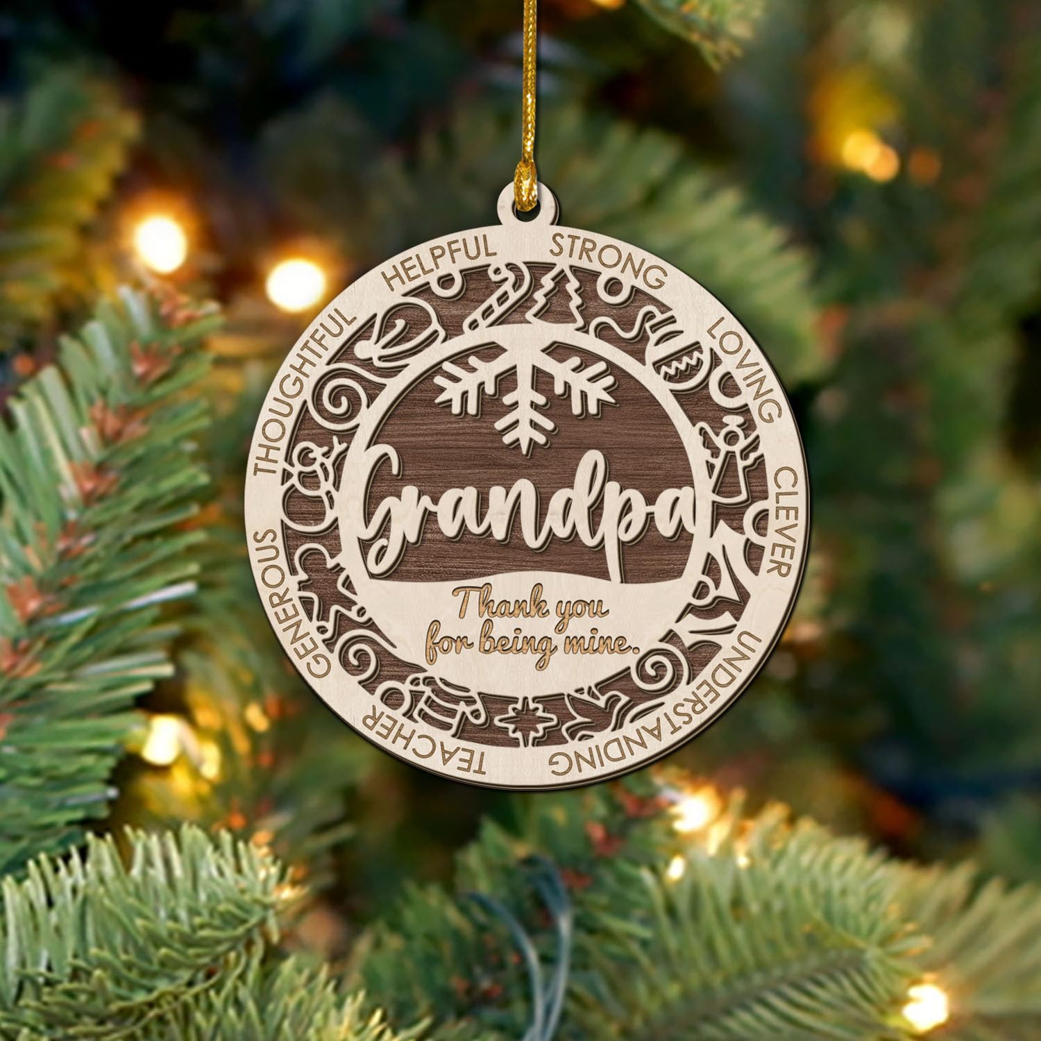 Décoration de Noël bois pour grand-père : ornement gravé haut de gamme