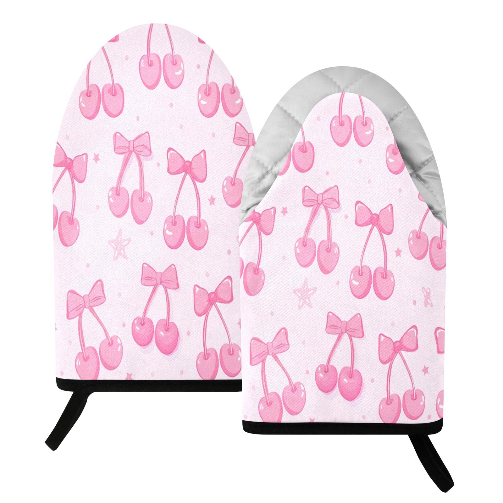 BURSTDDY Cherries and Bows Oven Mitt,Heat Resistant Kitchen Mitts for Cooking