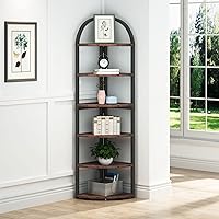 Vista 4 de Unknown1 Estantería industrial de 6 niveles con esquina alta para libros, estante de exhibición, rústico, vintage, con acabado de tablero